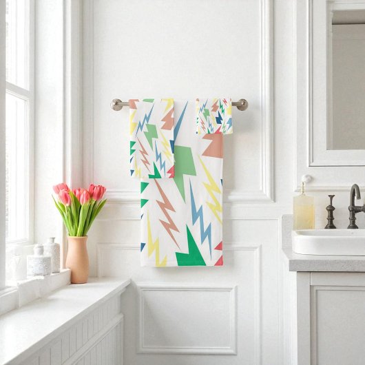 稲妻カラフルY2Kインディバスルーム鮮やかズ バスタオルセット