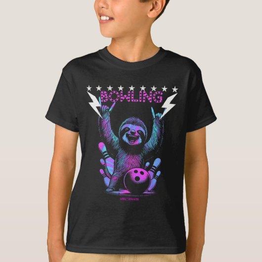 稲妻ストクールを伴うナマケモノのボーリング Tシャツ (正面)