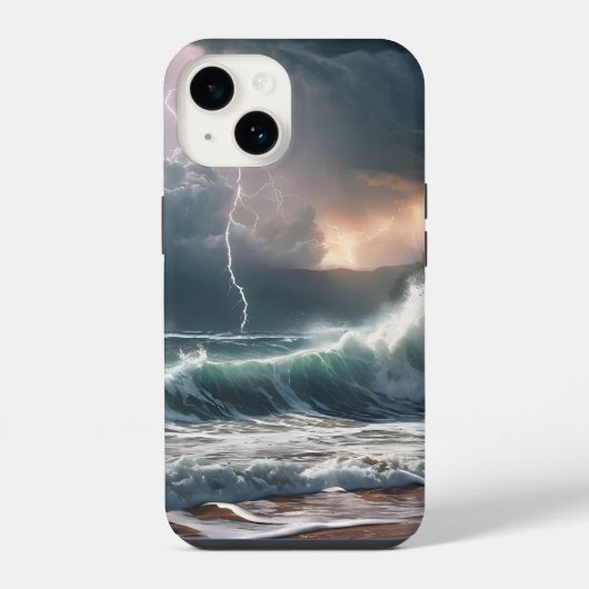 稲妻ストライクウェーブビーチ風景 iPhoneケース (裏面)