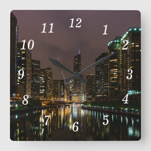 稲妻ストライクオーバーシカゴリバーウォールクロック スクエア壁時計 (正面)