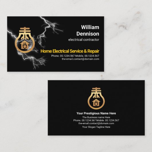 稲妻ストライフェイクク金ゴールドホームバルブ電気技師 名刺 (正面/裏面)