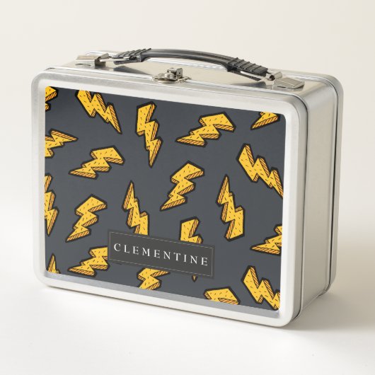 稲妻パターンおもしろいおよび破裂音 メタルランチボックス (正面)