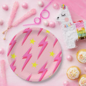 稲妻ピンク背景Y2Kパターン ペーパープレート (パーティー)