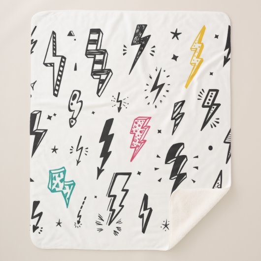 稲妻ボルトヴィンテージセット。手描きドードルリグ シェルパブランケット (正面)