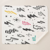 稲妻ボルトヴィンテージセット。手描きドードルリグ シェルパブランケット (正面(横))