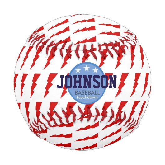 稲妻ボルト赤パーソナライズされた青 野球ボール (正面)