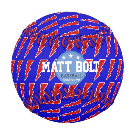 稲妻ボルト赤&青パーソナライズされた 野球ボール (正面)