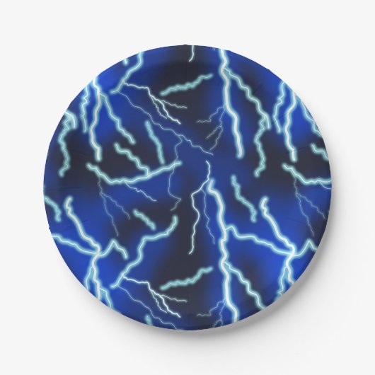 稲妻ボルト電気サンダーストームナイトスカイ ペーパープレート (正面)