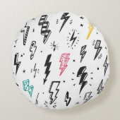 稲妻ボルト、手書きドードルセット。 ラウンドクッション (裏面)