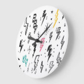 稲妻ボルト、手書きドードルセット。 ラージ壁時計 (傾斜)