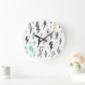 稲妻ボルト、手書きドードルセット。 ラージ壁時計 (ホーム)