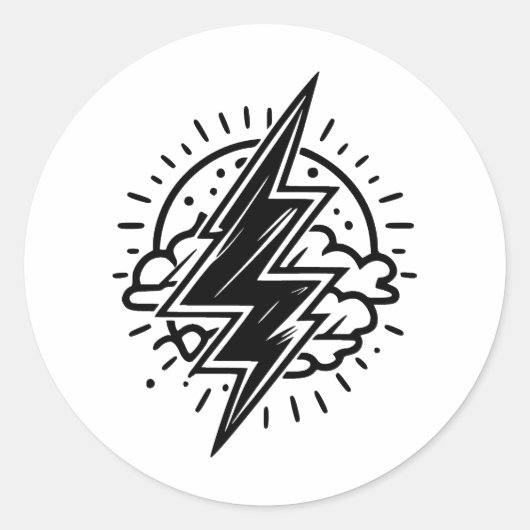 稲妻入力ミニマリストブラック&ホワイト ラウンドシール (正面)