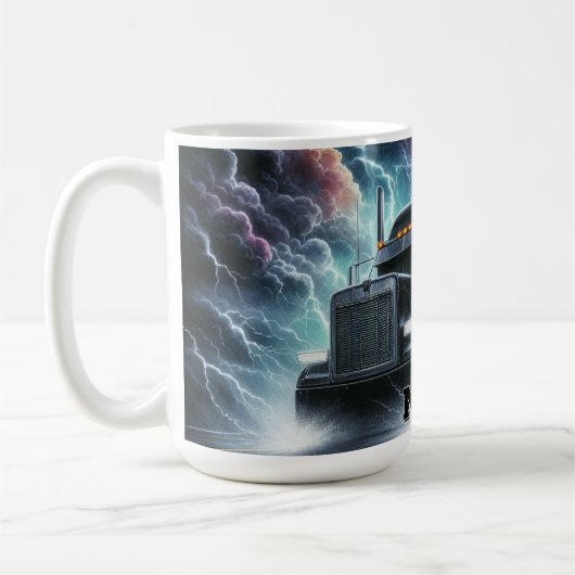 稲妻嵐の中のセミ鮮やかトラック コーヒーマグカップ (左)