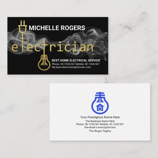 稲妻蒸気スタイリッシュ金ゴールド電気看板 名刺 (正面/裏面)