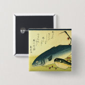 稲田・ふぐ – 広重の魚日本のプリントだが 缶バッジ (正面&裏面)