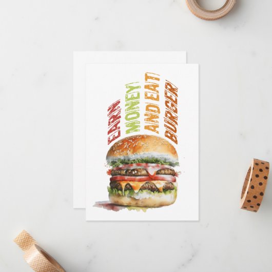 稼ぐ金とバ食べーガー，バユーモアのあるーガーデザイン ノートカード (正面/裏面インサイチュ)