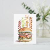 稼ぐ金とバ食べーガー，バユーモアのあるーガーデザイン ポストカード (スタンド正面)