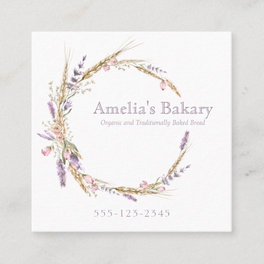 穀物とフローララベンダーリースパン屋 スクエア名刺 (正面)