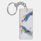 穀物をくちばしでつつく2つの小さいtitmouses。 書道 キーホルダー (正面左)