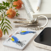 穀物をくちばしでつつく2つの小さいtitmouses。 書道 キーホルダー (正面右)