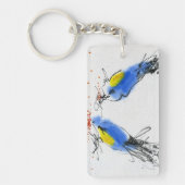 穀物をくちばしでつつく2つの小さいtitmouses。 書道 キーホルダー (正面)