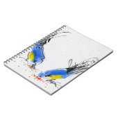 穀物をくちばしでつつく2つの小さいtitmouses。 書道 ノートブック (左側)