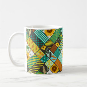 穀類、ひまわり付きの継ぎはぎ模様 コーヒーマグカップ