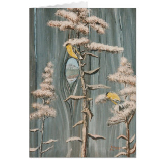 穂先のピーク眺めの枝のGoldfinches