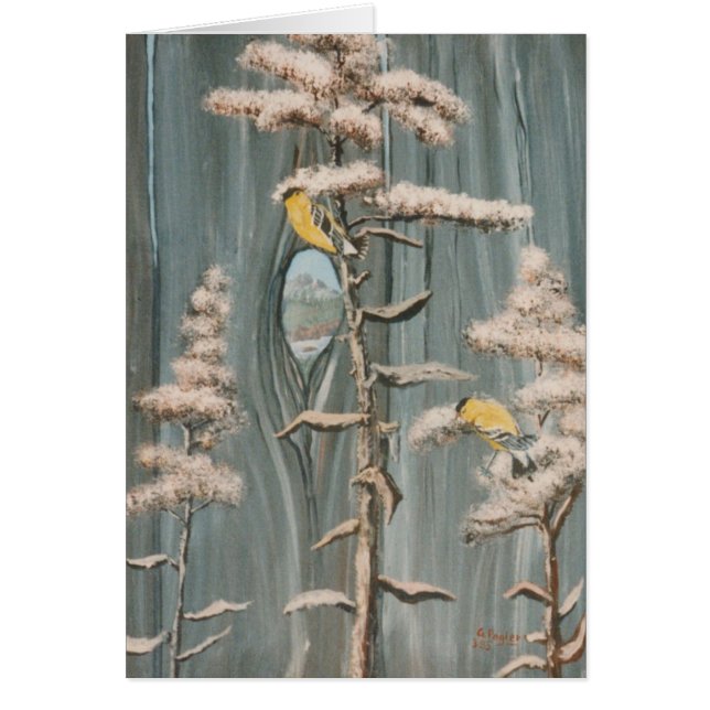 穂先のピーク眺めの枝のGoldfinches (正面)
