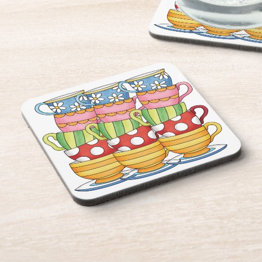 積まれたティーカップのティータイムイラスト コースター (左側)