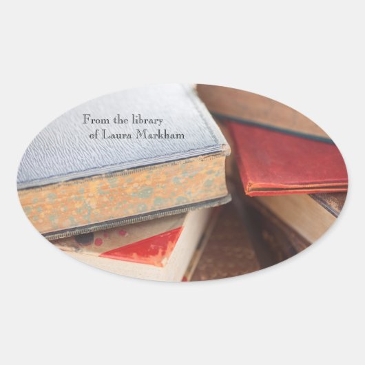 積まれた古書 楕円形シール (正面)