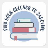 積まれた本, 重ねた本, 教科書, 本の山 スクエアシール (正面)