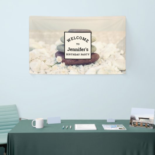 積み上げストーンメディタティックケアン誕生日 横断幕 (トレードショー)