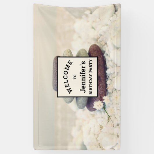 積み上げストーンメディタティックケアン誕生日 横断幕 (縦)