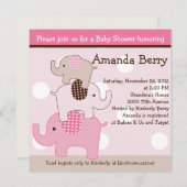 積み上げゾウとドット赤ちゃんシャワー招待状 招待状 (正面/裏面)
