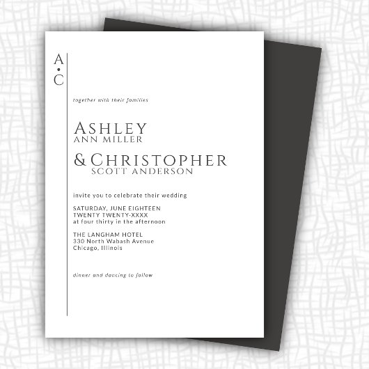 積み上げダーク石板モノグラム結婚ズ 招待状