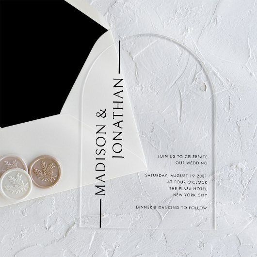 積み上げモダンエレガント澄ん結婚名 アクリル招待状