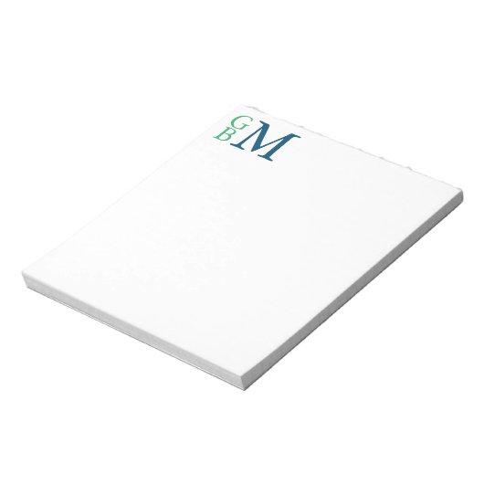 積み上げモノグラム、緑、青パーソナライズされた ノートパッド (回転)