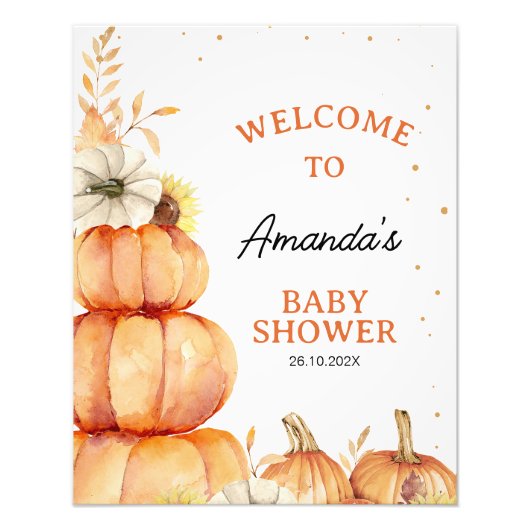 積み上げ小さなかぼちゃ赤ちゃんシャワー歓迎サイン フォトプリント (正面)