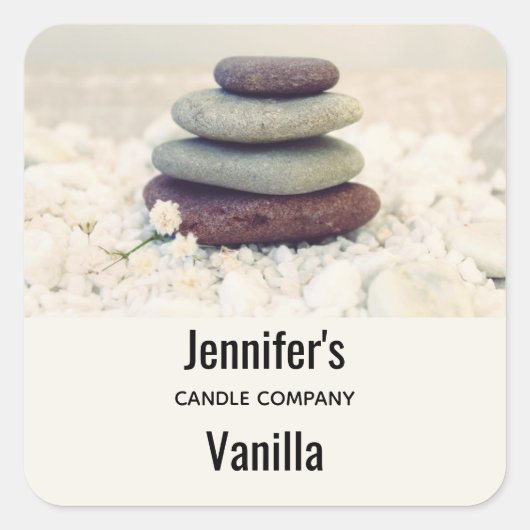 積み上げ石瞑想型樽キャンドルビジネス スクエアシール (正面)