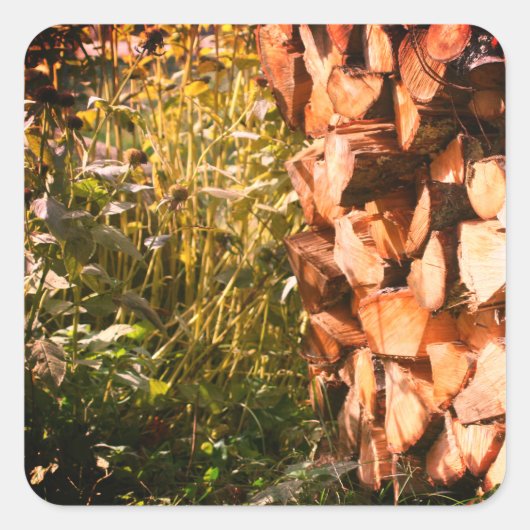 積み上げ薪自然  スクエアシール (正面)