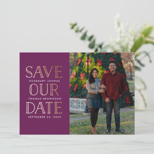 積み上げ金ゴールド写真日付の保存 セーブザデート (スタンド正面)