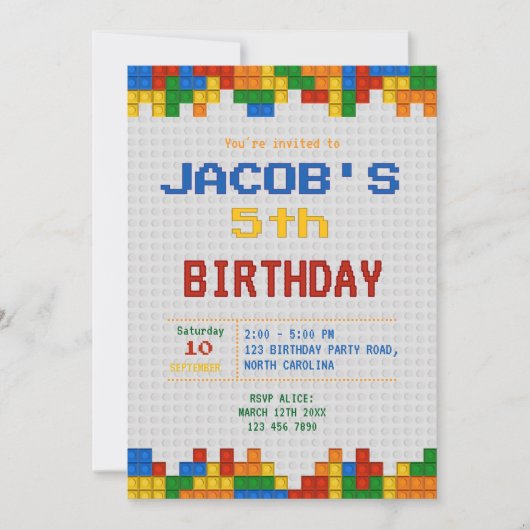 積み木の誕生日パーティー 招待状 (正面)