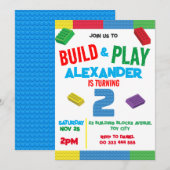 積み木少年2歳の誕生日おもちゃ 招待状 (正面/裏面)