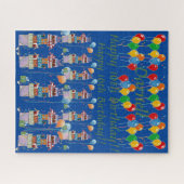 積み重なったプレゼントと多くのカラフル風船 ジグソーパズル (横)