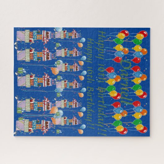 積み重なったプレゼントと多くのカラフル風船 ジグソーパズル (横)