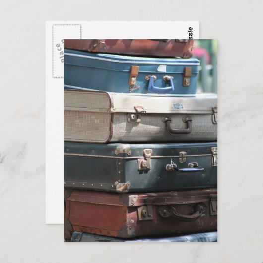 積み重なったヴィンテージスーツケース ポストカード (正面/裏面)