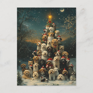 積み重なった犬のクリスマスツリー ポストカード