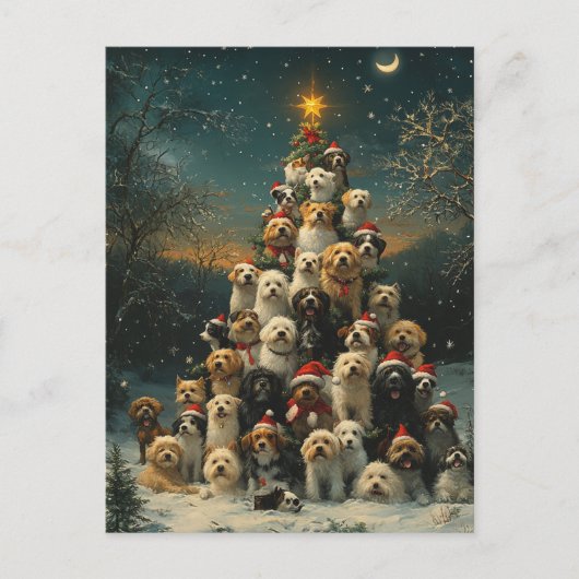 積み重なった犬のクリスマスツリー ポストカード (正面)