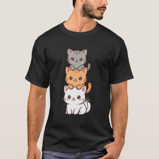 積み重なった猫たち - かわいいカワイイ猫の塔のアート Tシャツ